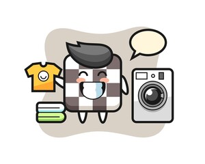 Mascot cartoon of chess board with washing machine
