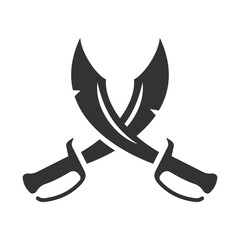 Crossed sabers bold black silhouette icon isolated on white. Swords, kindjal daggers pictogram.