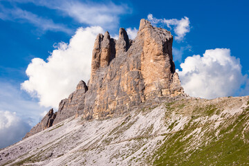 Tre cime di Lavaredo mountain peaks in Italy, a famous travel destination in Dolomite mountains