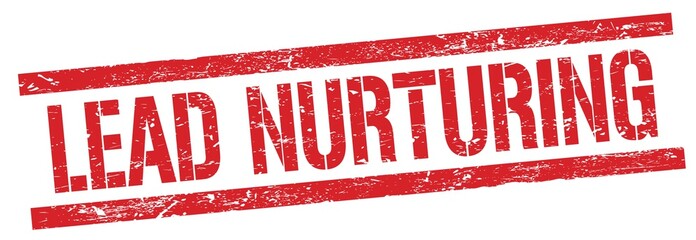 LEAD NURTURING text on red grungy rectangle stamp.