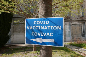 vaccination centre sign in major central Paris hospital Saint Louis
