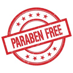 PARABEN FREE text written on red vintage round stamp.