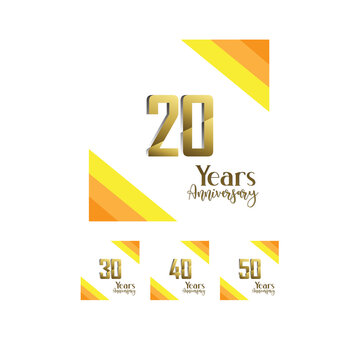 Set Year Anniversary Celebration Gold and White Background Color Vector Template Design Illustration