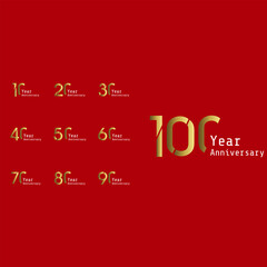 Set Year Anniversary Celebration Gold and Red Background Color Vector Template Design Illustration