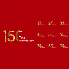 Set Year Anniversary Celebration Gold and Red Background Color Vector Template Design Illustration