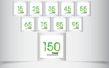 Set Year Anniversary Green Color Vector Template Design Illustration