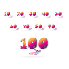 Set Year Anniversary Celebration Rainbow Color Vector Template Design Illustration