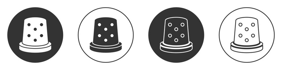 Black Thimble for sewing icon isolated on white background. Circle button. Vector