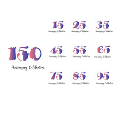 Set Year Anniversary Celebration Rainbow Color Vector Template Design Illustration