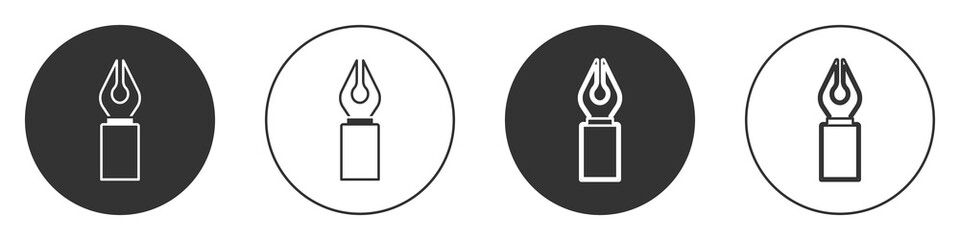 Black Fountain pen nib icon isolated on white background. Pen tool sign. Circle button. Vector