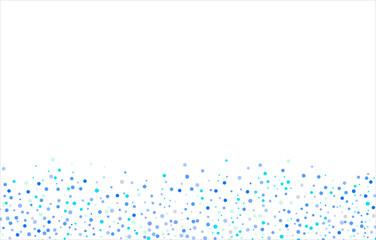 White texture with multicolored blue spots and dots. Chaotic spots or seamless dots. Tiny specks or droplets of different sizes on an abstract ornament. Background for postcards, design or montage.