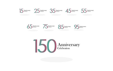 Set Year Anniversary Celebration Rainbow Color Vector Template Design Illustration