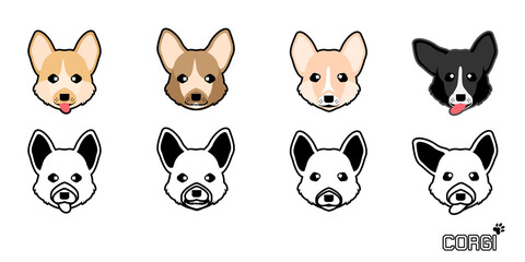 Set of cute cartoon dog with a Corgi, Vector illustration dog set.	