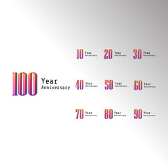 Set Year Anniversary Celebration Rainbow Color Vector Template Design Illustration