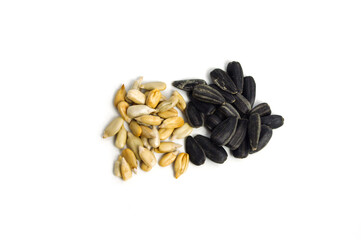 black and isolated sunflower seeds on white background