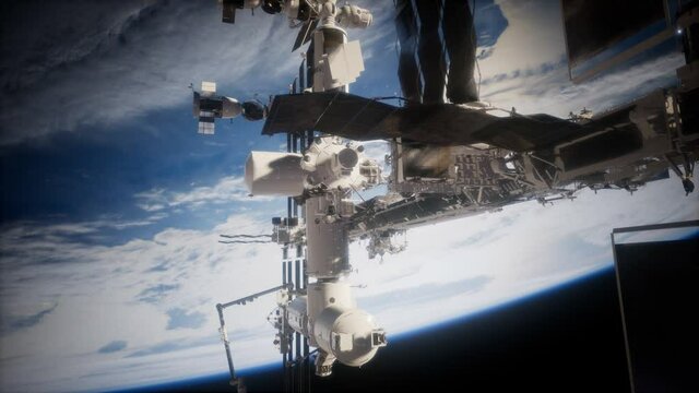 Earth and outer space station iss