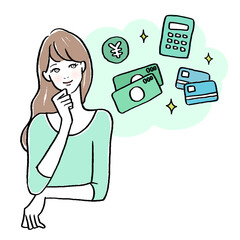 お金について考える女性のイラスト