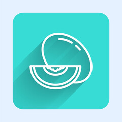 White line Melon fruit icon isolated with long shadow. Green square button. Vector
