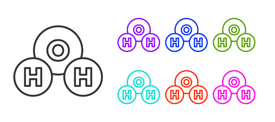 Black line Chemical formula for water drops H2O shaped icon isolated on white background. Set icons colorful. Vector