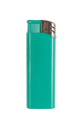 Gas lighter turquoise color close up isolate