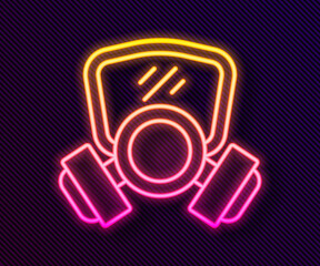 Glowing neon line Gas mask icon isolated on black background. Respirator sign. Vector