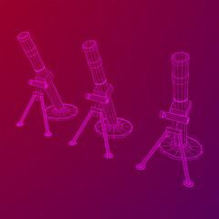 Fototapeta premium Firearm weapon army mortar and mine. Wireframe low poly mesh vector illustration