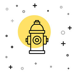 Black line Fire hydrant icon isolated on white background. Random dynamic shapes. Vector