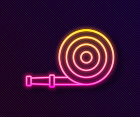 Glowing neon line Fire hose reel icon isolated on black background. Vector