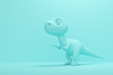 Dinosaur tyrannosaurus on blue background with overhead lighting. 3d rendering