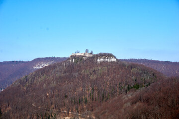 panoramic view of the ruined castle Hohenurach in bad urach