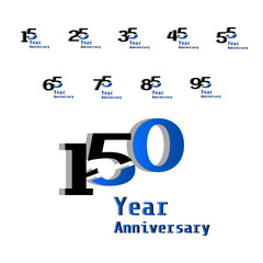 Anniversary Celebration Set Blue Color Vector Template Design Illustration
