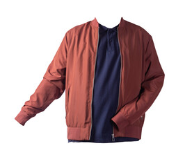 men's bomber jacket and  shirt isolated on white background. fashionable casual wear