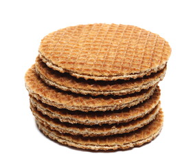 Dutch waffles with honey isolated on white background