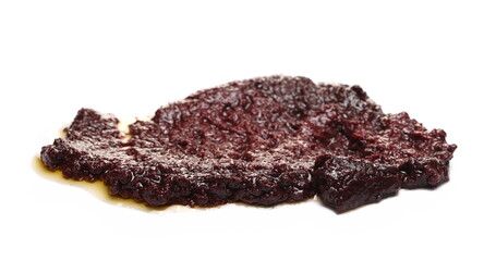 Olive (Kalamon) spread in extra virgin olive oil isolated on white background