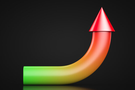 Arrow curved upwards. Green to red gradient color. Infographics topics.