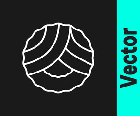 White line Memorial wreath icon isolated on black background. Funeral ceremony. Vector