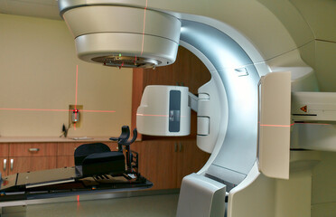 Cancer therapy, advanced medical linear accelerator in the therapeutic oncology to treat patients...