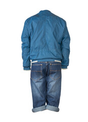 Denim dark blue shorts and jacket with zipper isolated on white background. Men's jeans © vitalily_73