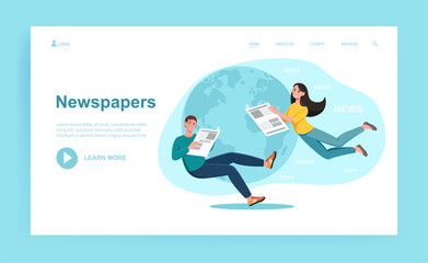 Businessman and businesswoman are reading hot news