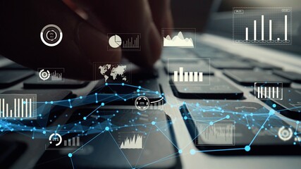 Creative visual of business big data and finance analysis on computer showing concept of...