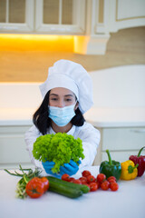 woman cooking. Woman mask. Stay home. Home concept. 