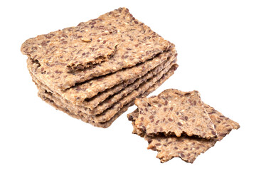 Whole grain crispbread isolated on white background, clipping path