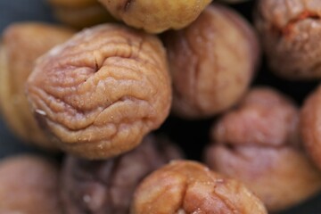 peeled chestnuts. rosted organic chestnuts. healthy snack. Seeds and nuts. 