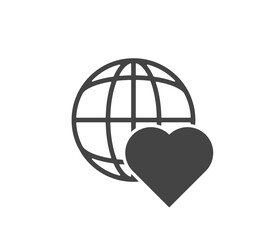 Vector earth and heart icon. Friendship symbol on white isolated background.