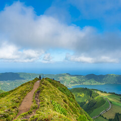 Fototapeta premium Miradouro da Boca do Inferno overlooking the lakes of Sete Cidades, island Sao Miguel, Azores