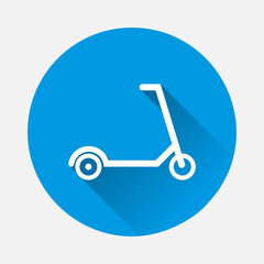 Scooter vector icon on blue background. Flat image with long shadow.