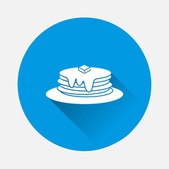Pancake vector icon on blue background. Flat image with long shadow.