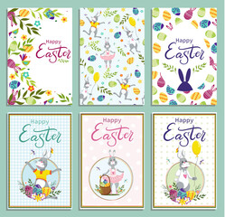 Fototapeta na wymiar Happy Easter Set of cards in bright color. Cute vector flat illustration. Use for print, web, banner, website, corporate report, presentation, advertising, marketing, brochure template