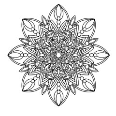 Black mandala, isolated on white background. Vintage decorative element. Ethnic round ornament. Vector illustration.