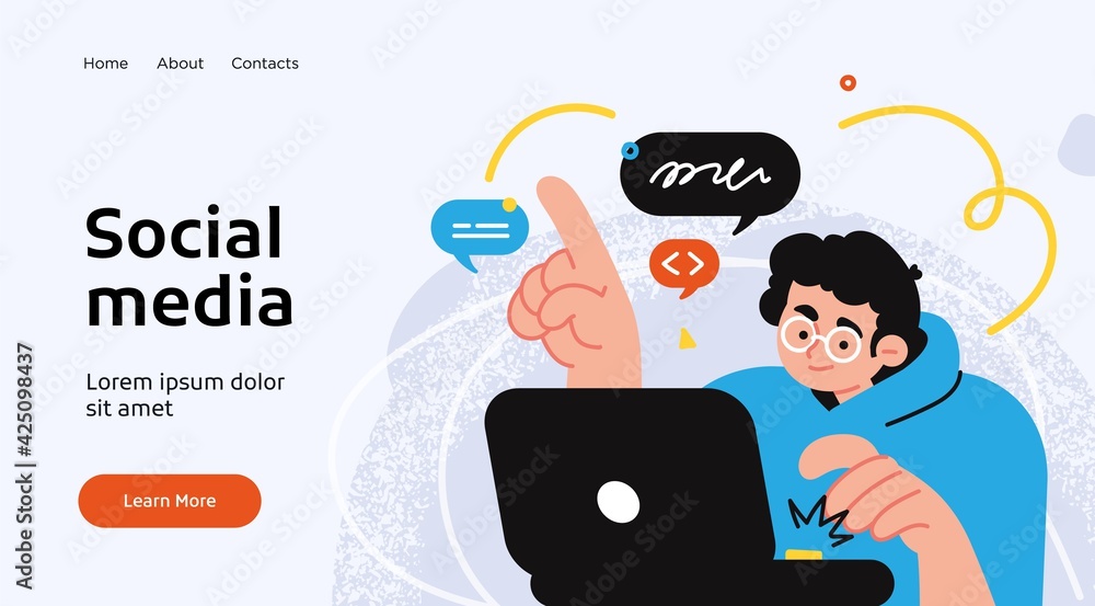 Poster social media network and digital communication concept. website landing page template designs. web p